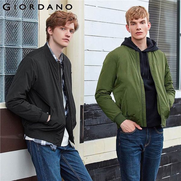 giordano men jackets stand collar quilted bomber jacket slightly thick inner pocket chaquetas para hombre 01079740, Black;brown